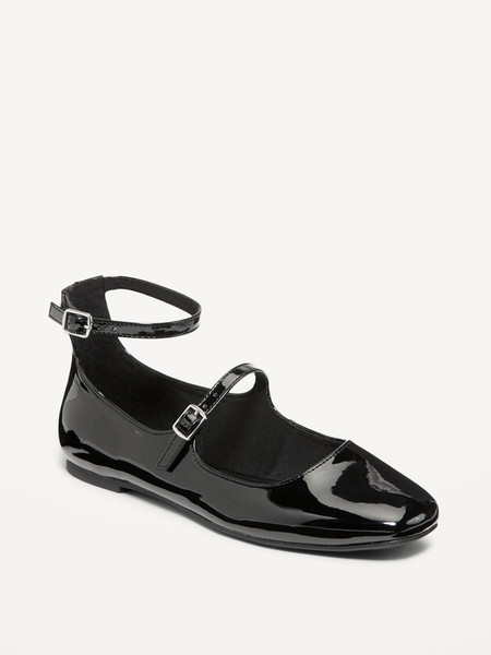 Double-Strap Faux Leather Mary Jane Flats | Old Navy (US)