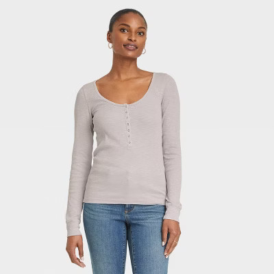 Women's Long Sleeve Henley Neck Rib Knit Shirt - Universal Thread™ | Target