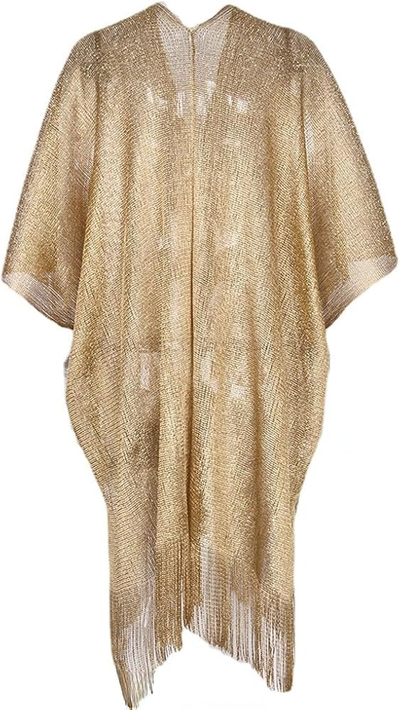 Sexy Fringe Tassel Mesh Sheer Shiny Knitted Tunic Beach Cover Up Beach Dress Beach Wear Beachwear... | Amazon (US)