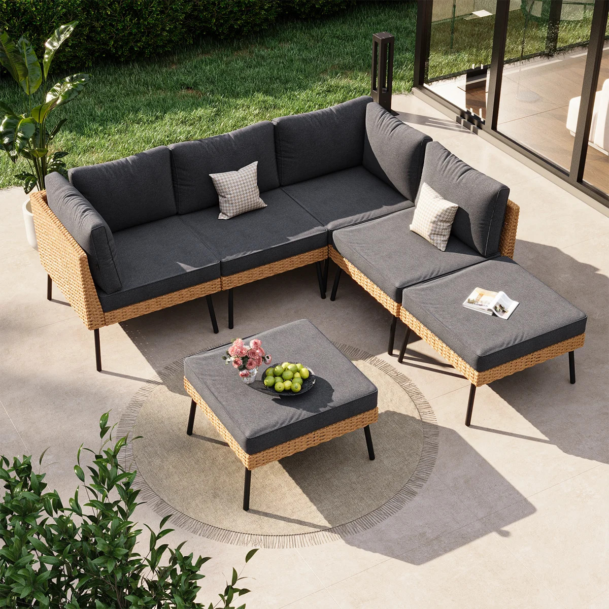 6-Piece Outdoor Patio Conversation Sofa Sets With Removable Cushions, All-Weather Wicker Sectiona... | Wayfair North America