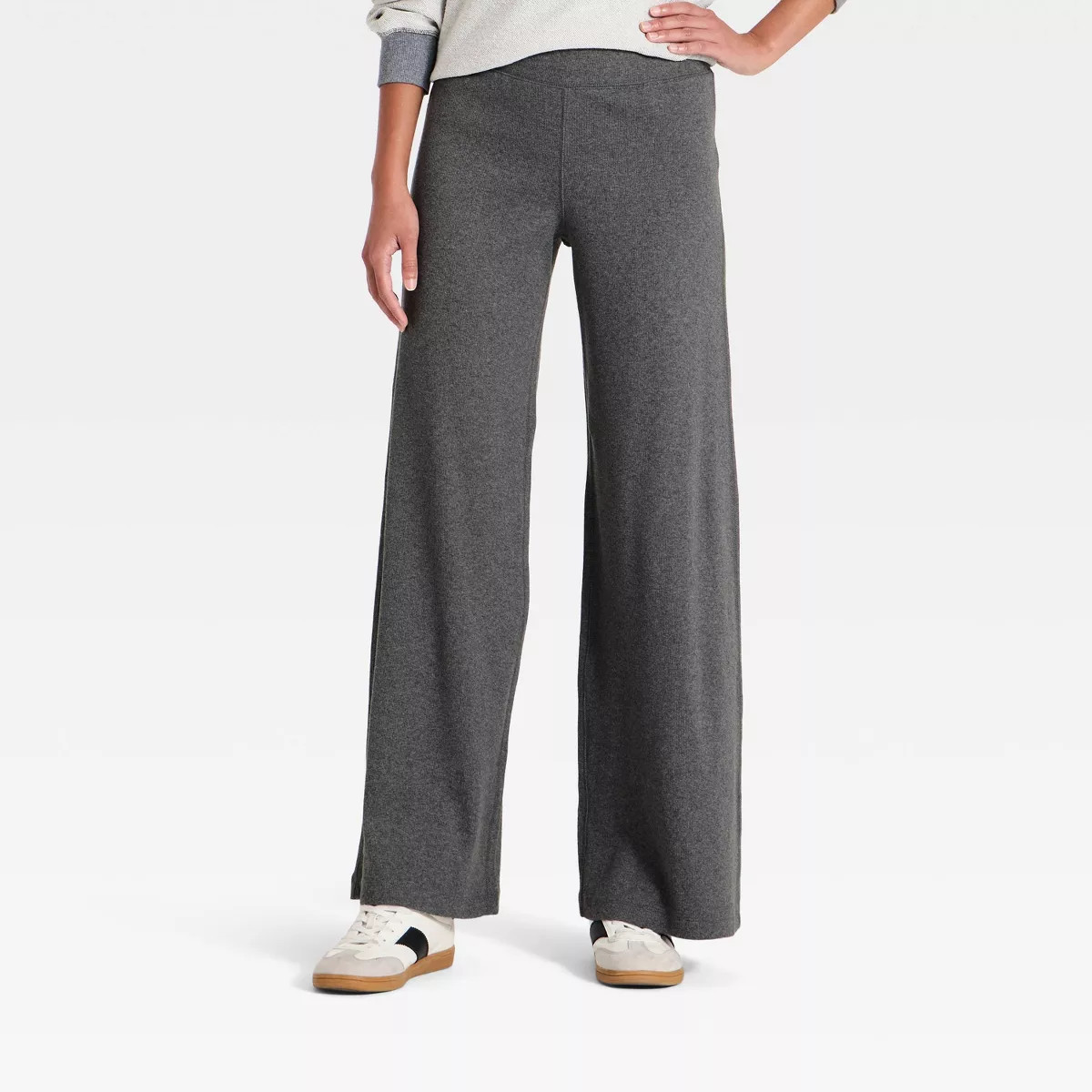 Women's Mid-Rise Ribbed Straight Full Leg Pull-On Pants - Universal Thread™ Heather Gray L | Target