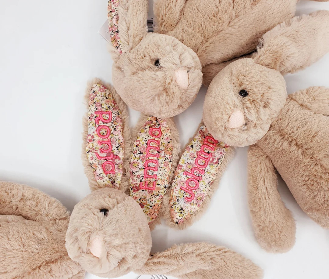 MEDIUM Beige Bunny Personalized Jellycat Rabbit, Stuffed Animal, Easter Gift Name Monogram Baptis... | Etsy (US)