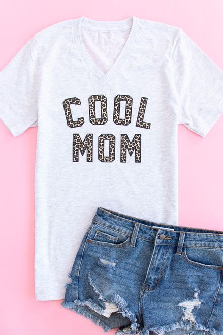 Cool Mom Animal Print Ash V-Neck Graphic Tee | The Pink Lily Boutique