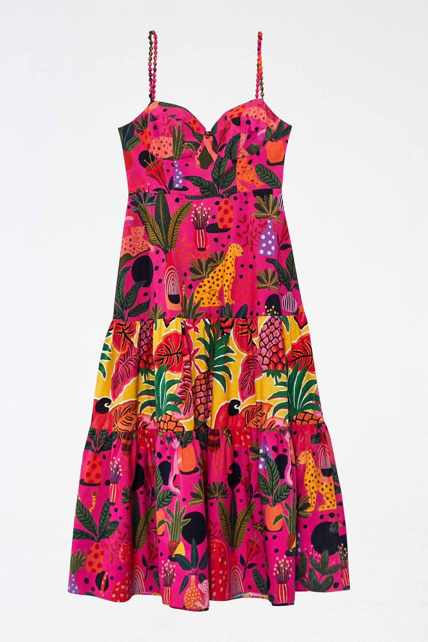 PINK POP LEOPARDS MIXED MIDI DRESS | FarmRio (US)
