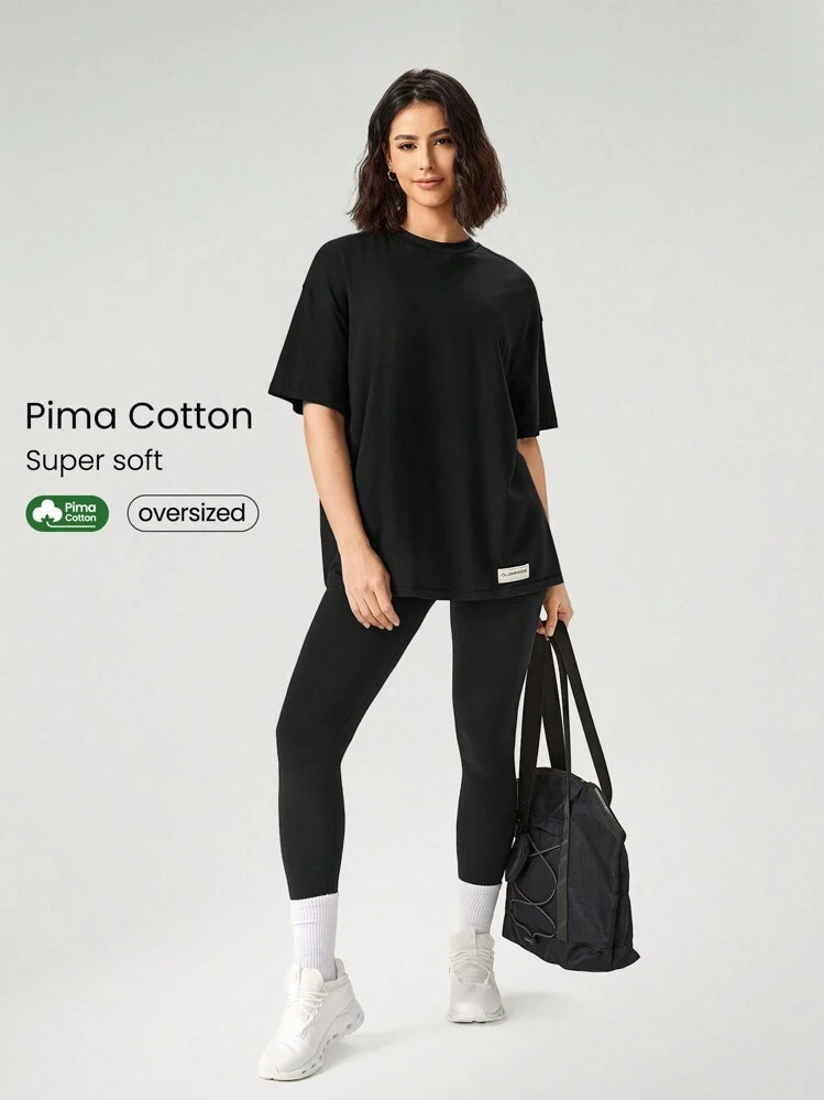 GLOWMODE Pima Cotton Unisex Short Sleeve Round Neck Oversized Tee Daily Casual | SHEIN