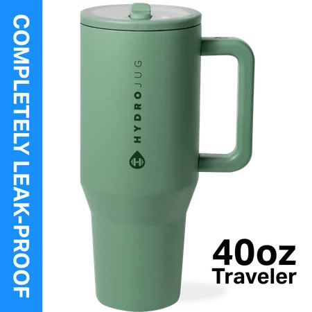 HydroJug Traveler 40 oz Water Bottle, Stainless Steel Insulated Tumbler with Flip Straw and Handle - Sage | Walmart (US)