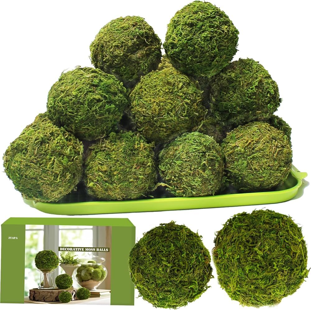 ZYAPA 21 Pack Green Moss Balls 8pcs 3.2" Decorative Balls for Bowls Filler 13pcs 2.3" Fake Moss B... | Amazon (US)