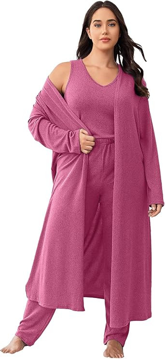 plus size 3 Piece Casual Cardigan Vest Pants Set, Women's Pajama Loungewear Set Casual Homewear S... | Amazon (US)