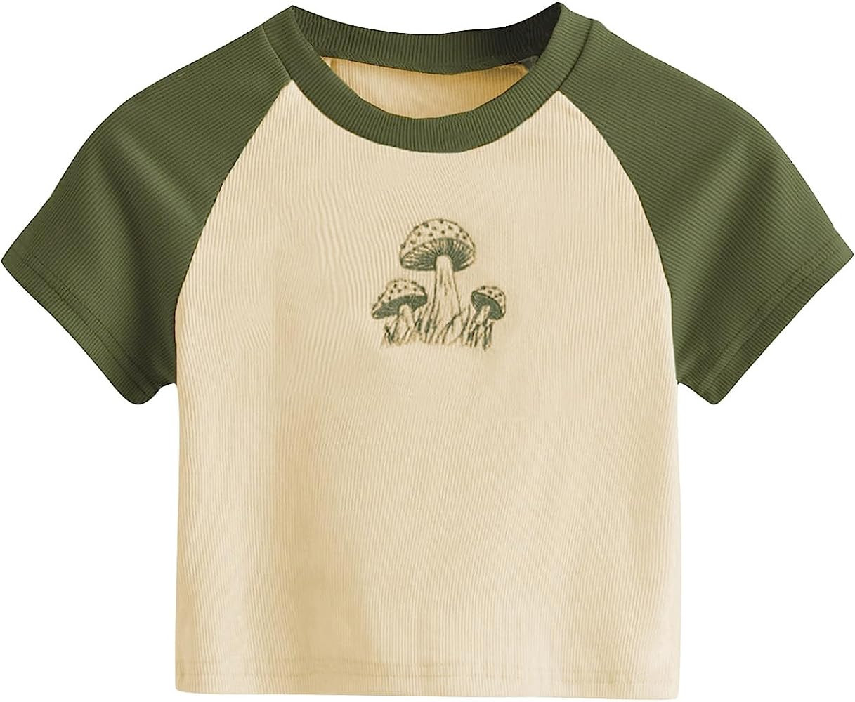 SweatyRocks Women's Graphic Print Round Neck T Shirt Short Sleeve Crop Tee Tops | Amazon (US)