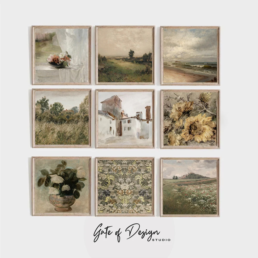 Square Vintage Gallery Wall Art Set of 9: Rustic French Country Prints (digital Download) - Etsy | Etsy (US)