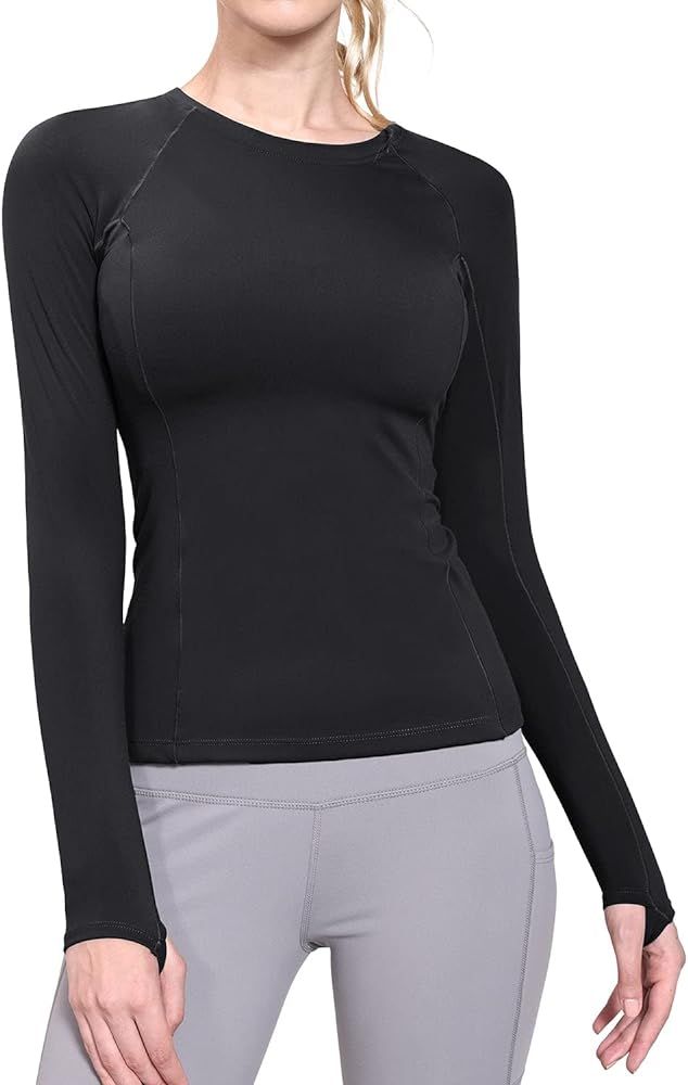 BALEAF Women's Long Sleeve Workout Shirts Fitted Yoga Tops Running Athletic Underscrub with Thumb Ho | Amazon (US)