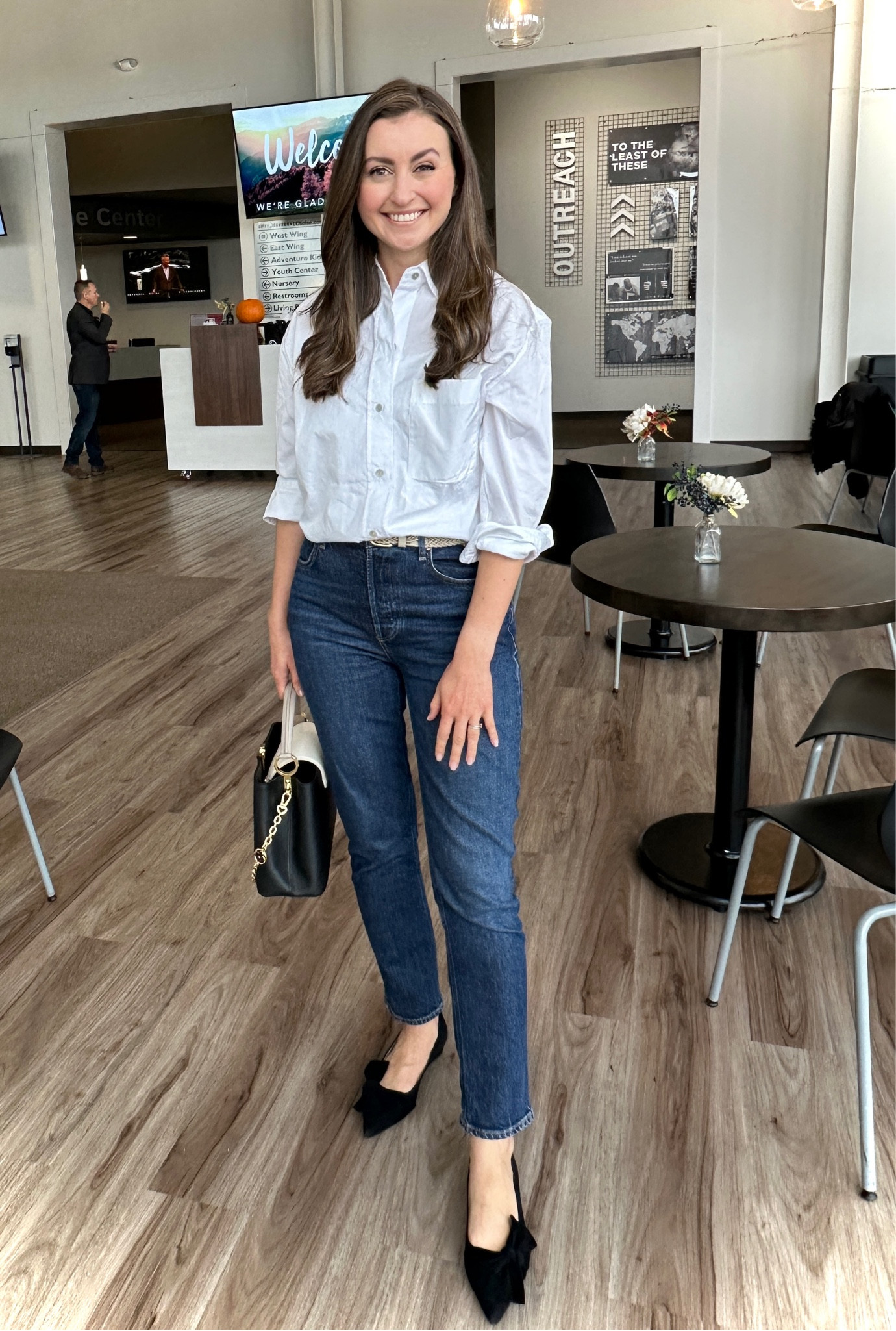 The perfect button up white shirt and favorite jeans paired with how tie flats (shirt size small, jeans size 26, shirt size small) 

#LTKshoecrush #LTKstyletip #LTKGiftGuide
