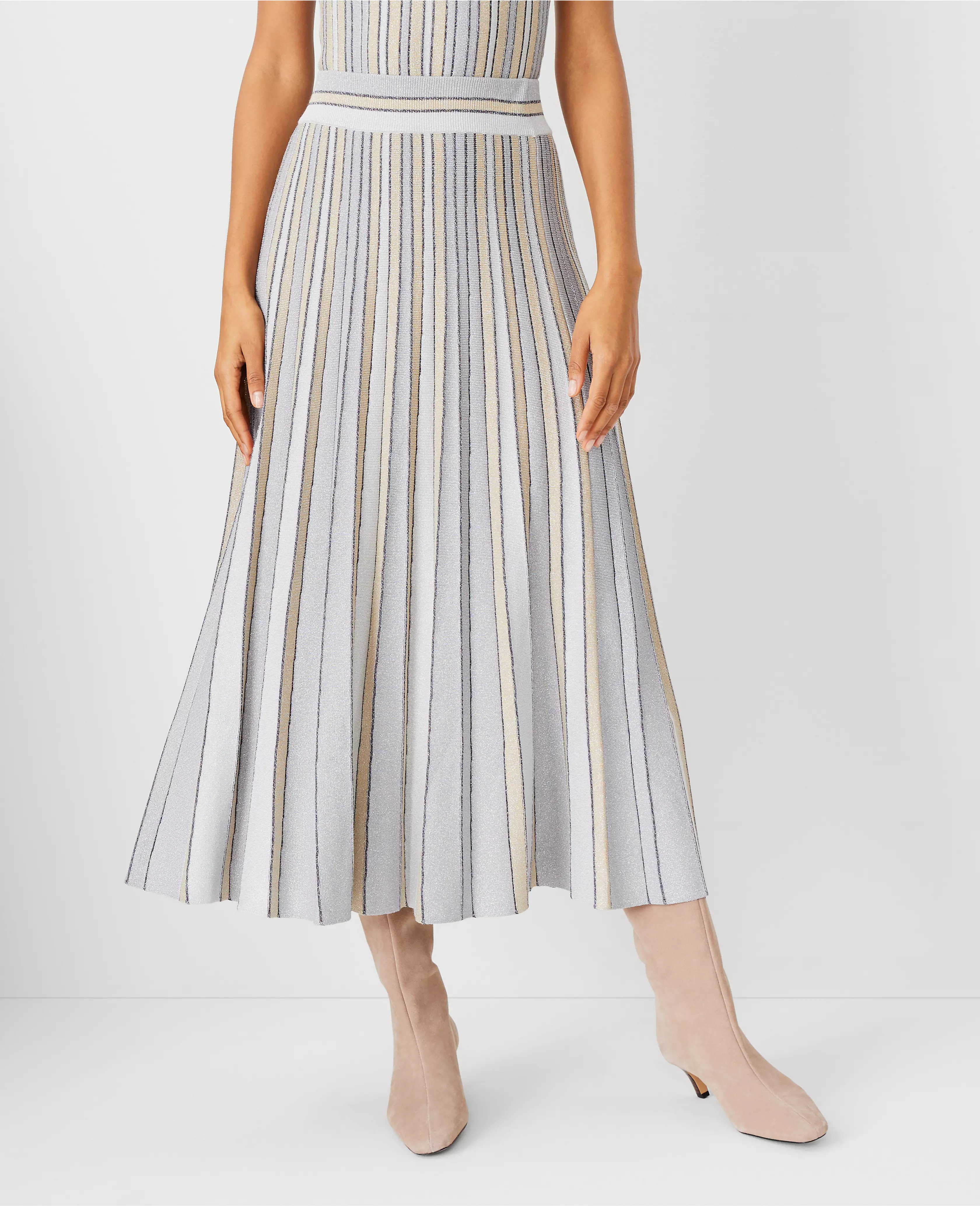 Shimmer Stripe Midi Skirt | Ann Taylor (US)