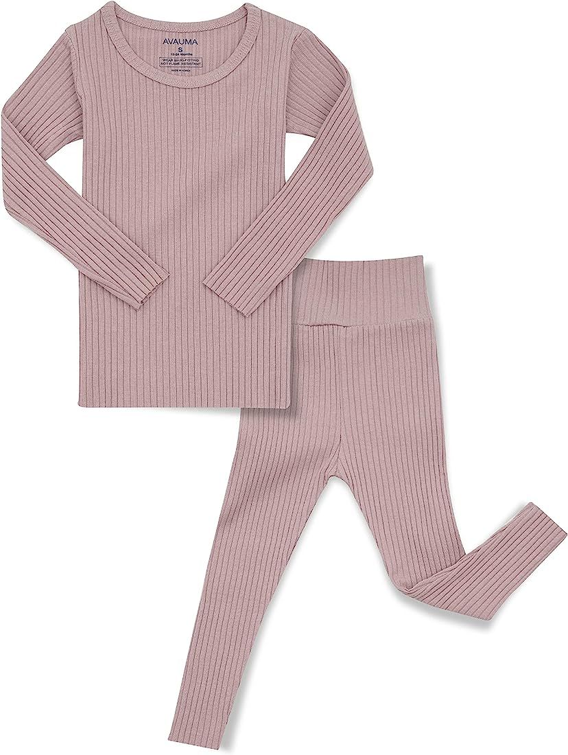 AVAUMA Baby Boys Girls Pajama Set 6M-4T Kids Cute Toddler Snug fit Pjs Ribbed Cotton Modal Short Sle | Amazon (US)