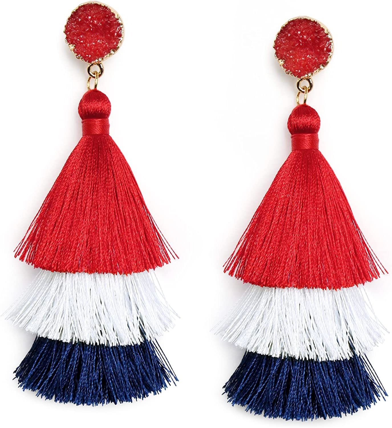 Me&Hz Colorful Layered Tassel Earrings Bohemian Tiered Tassel Druzy Stud Dangle Drop Earrings for... | Amazon (US)