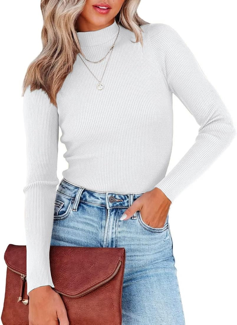 Nutssfiree Womens Mock Neck Long Sleeve T Shirts Dressy Casual Fitted Ribbed Basic Tops Tees | Amazon (US)