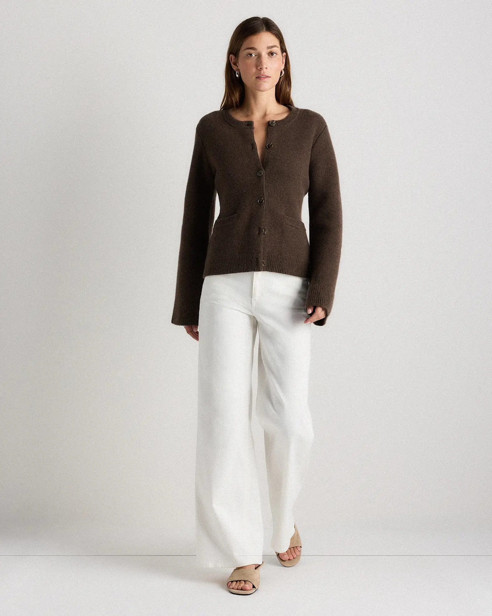 Mongolian Cashmere Structured Cardigan in Heather Truffle Brown | Quince