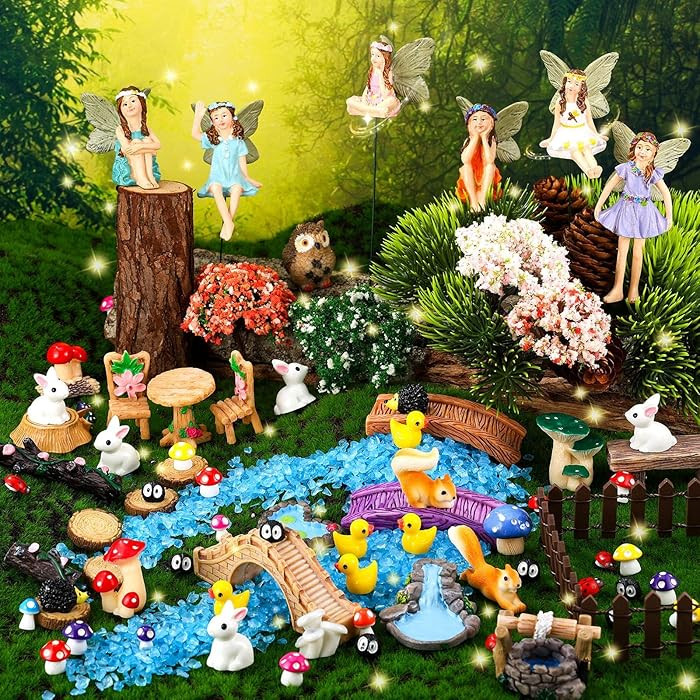 100 Pcs Fairy Garden Accessories Miniatures Figures Kit Micro Landscape Terrarium Ornaments Resin... | Amazon (US)