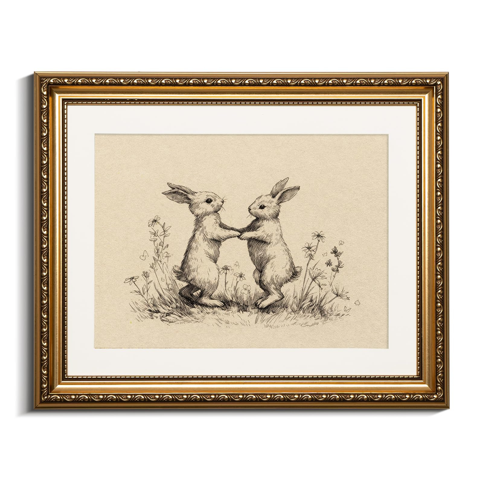 VIYYIEA Funny Easter Gold Framed Wall Art Rabbit Duet Dance Canvas Prints, Vintage Bunny Home Dec... | Amazon (US)