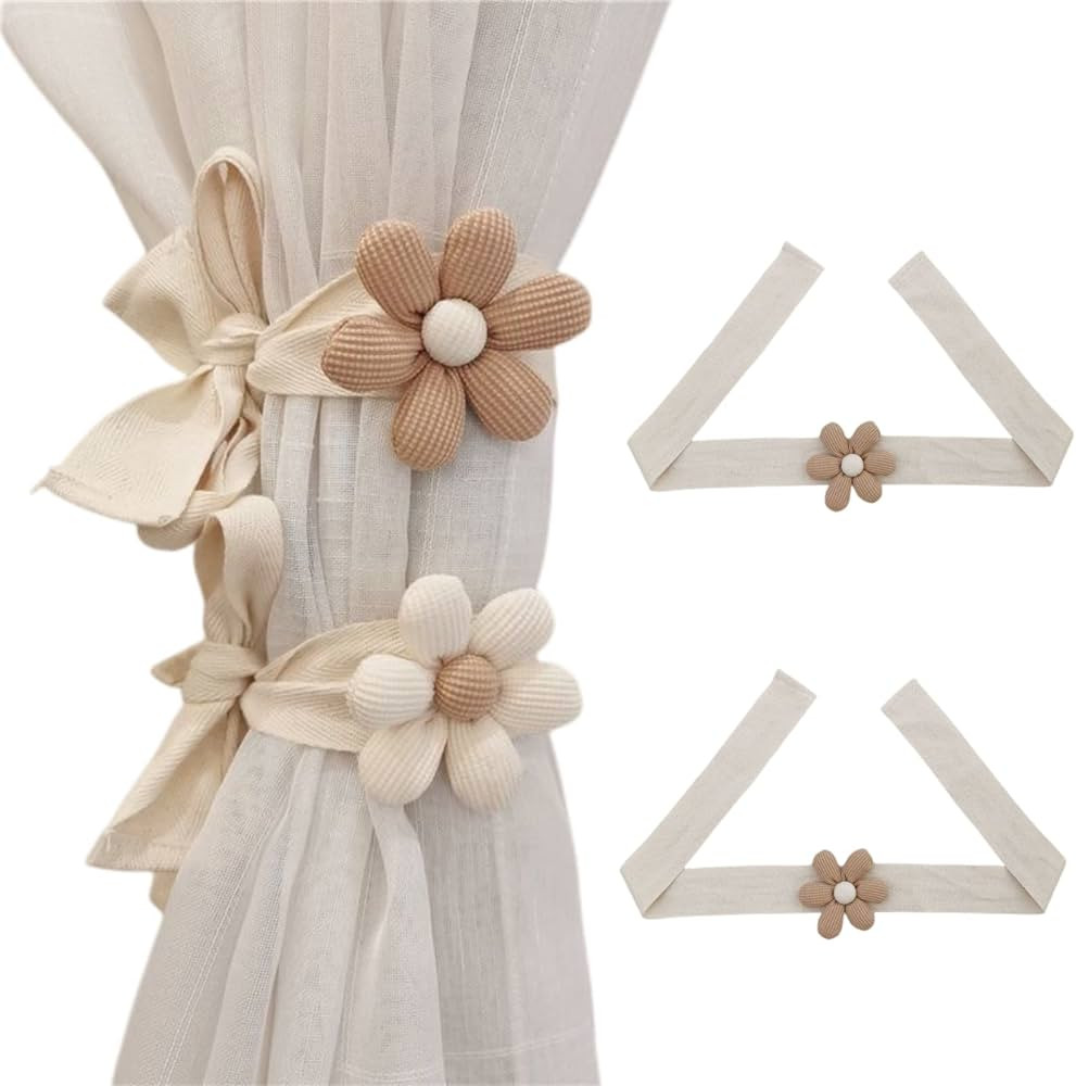 Curtain Tieback 2pcs Cute Flower Curtain Ties Decorative Rope for Bedroom Window Treatment (Khaki... | Amazon (US)