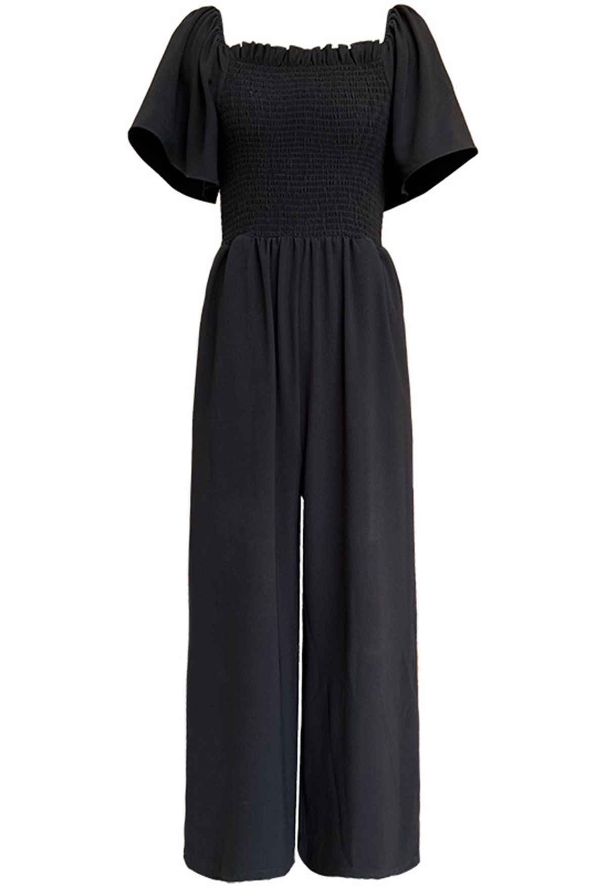 Square Neck Shirred Wide-Leg Jumpsuit | Chicwish