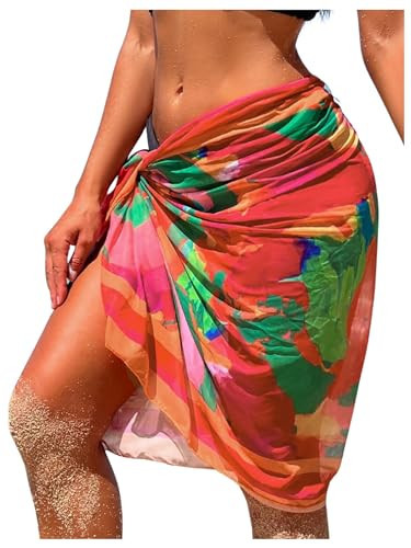 MakeMeChic Women's Knot Wrap Side Beach Sarong Printed Swimsuit Cover Up Skirt Multicolor Medium | Amazon (US)