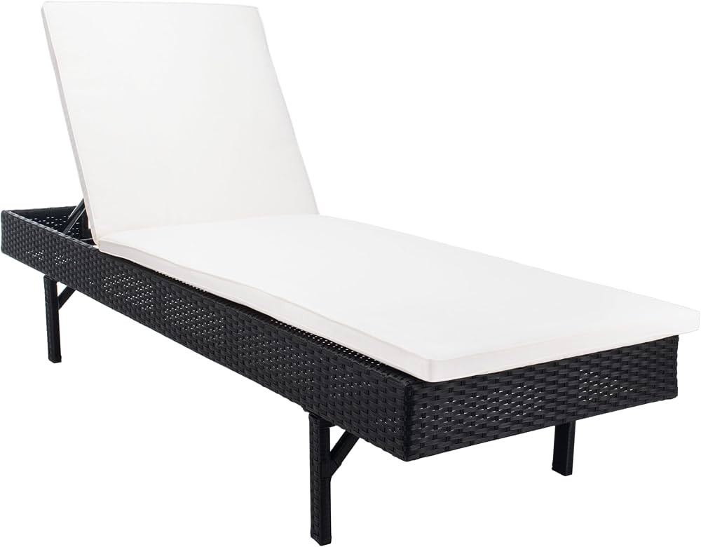 SAFAVIEH Outdoor Collection Cam Black Wicker/Beige Cushion Adjustable Chaise Lounge Chair, Black/... | Amazon (US)