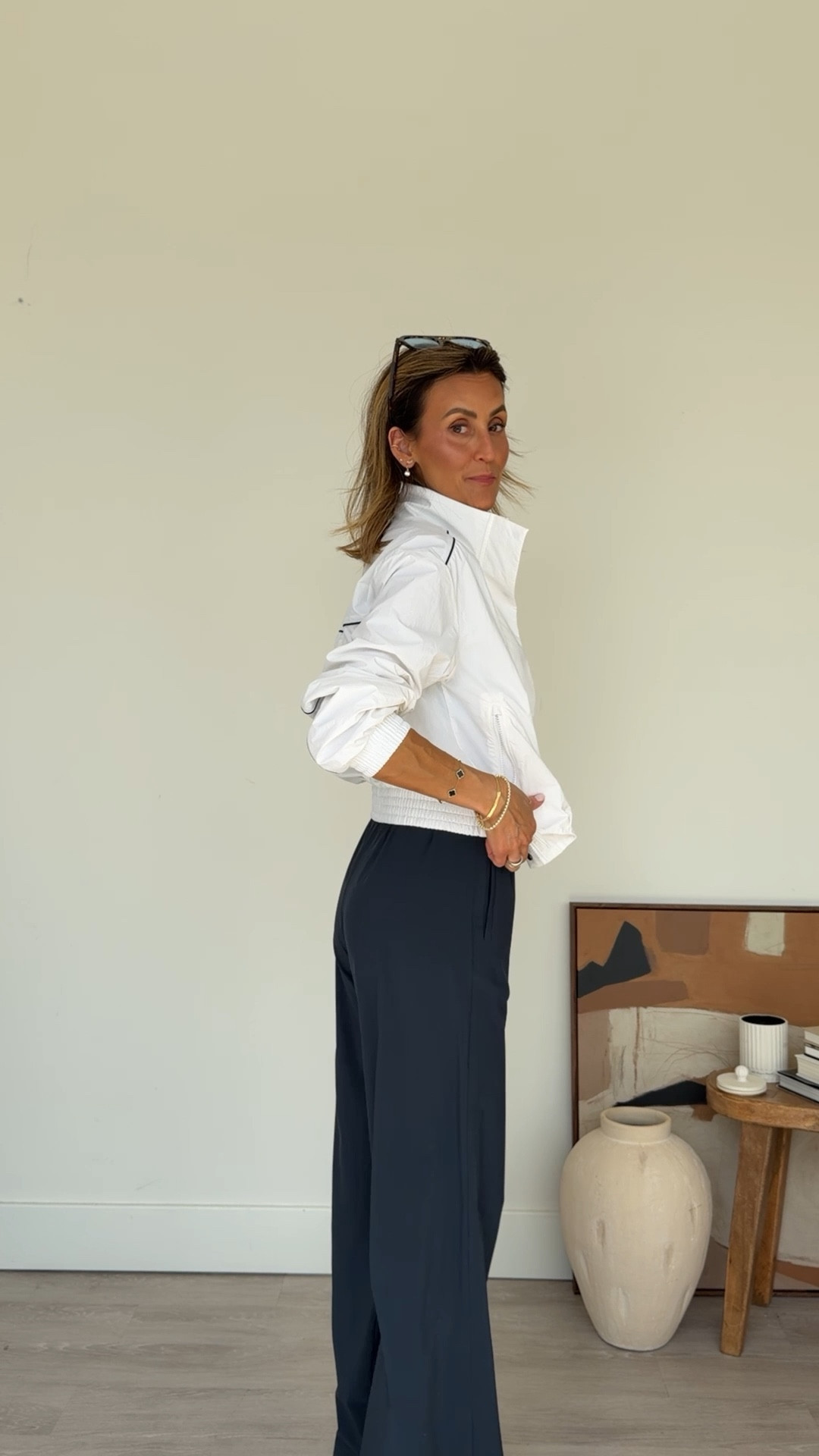 Uniform as of late! These pants make the best off-duty pieces that are still polished - perfect for travels they are wrinkle resistant and have a 4 easy stretch. Made of recycled fabric and moisture wicking. Pairing with a little windbreaker jacket and the comfiste button up I’ve ever put on! Size xs on all pieces - all pieces 20% off for new customers! 

#LTKgrwm #LTKootd #LTKOver40