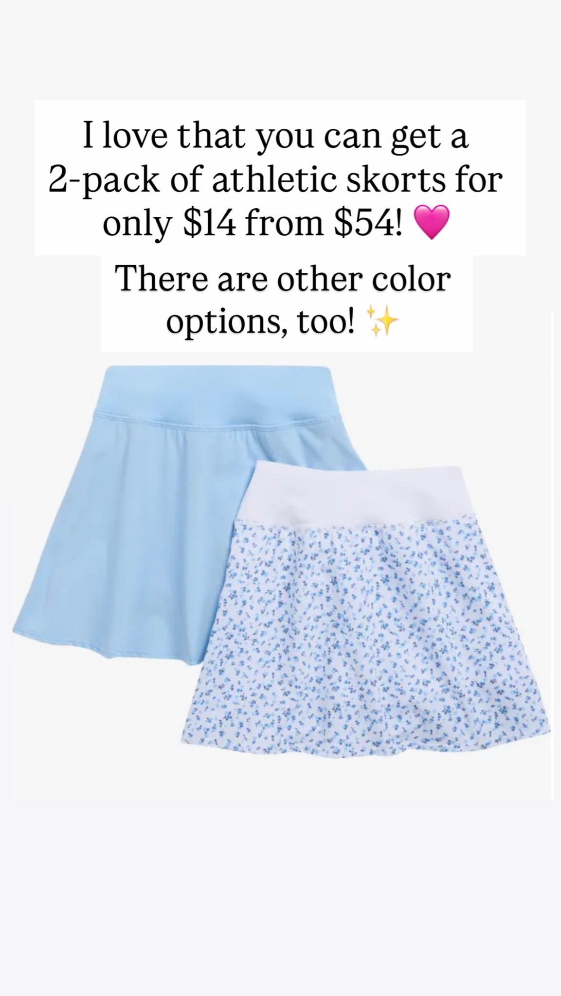 These tennis skorts for girls are adorable! You get two of them for $14!￼

#LTKKids #LTKSaleAlert