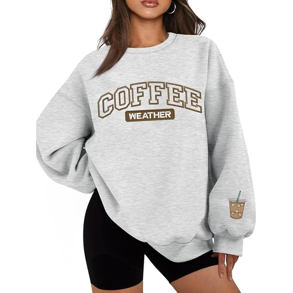 Custom Embroidered Sweatshirt: Women's Coffee Weather Sweatshirt, Lover Gift | Amazon (US)