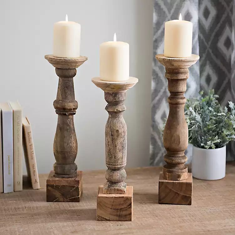 Reclaimed Wooden Banister Candle Holders, Set of 3 | Kirkland's Home