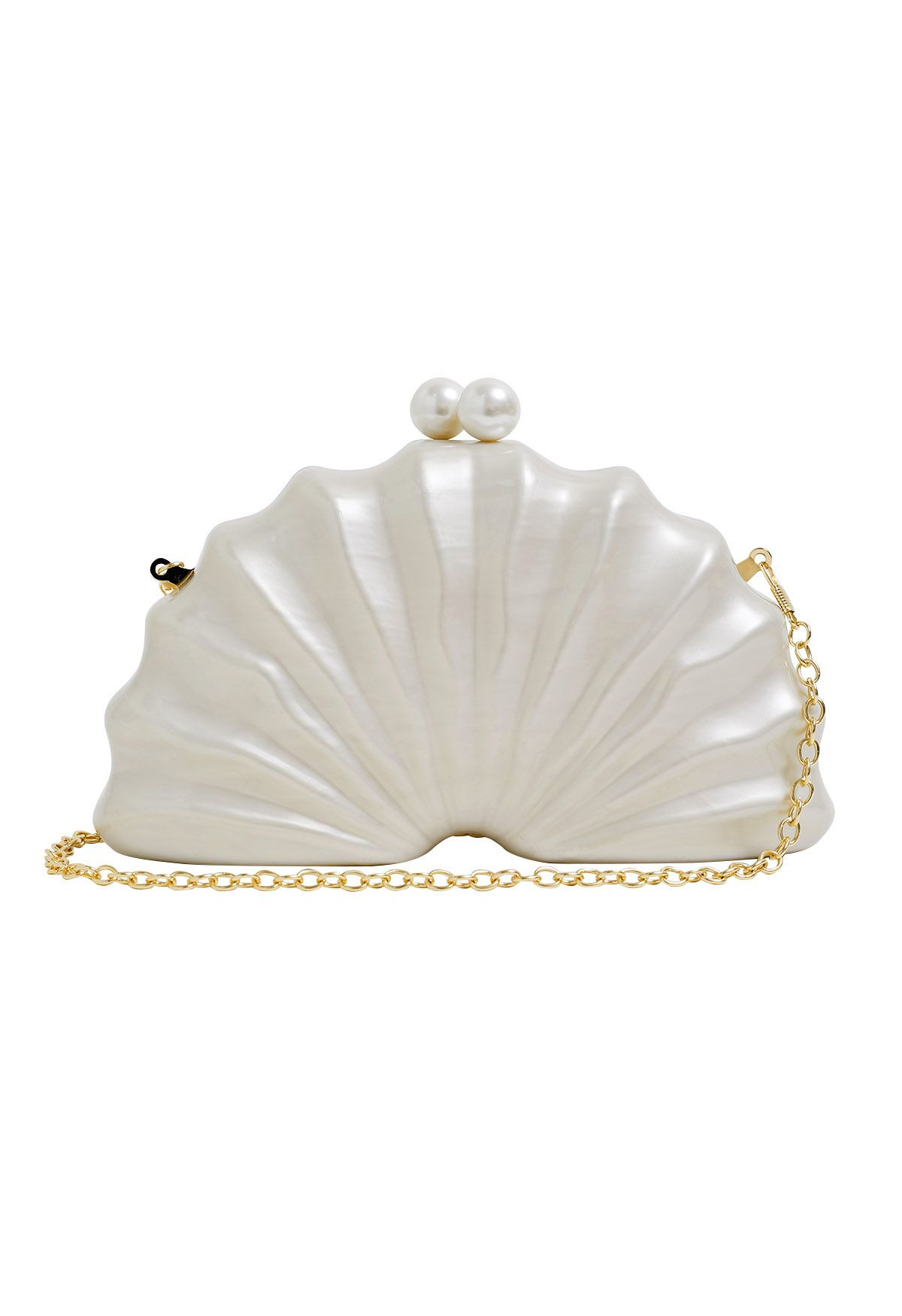 Pearl Clasp Pleated Shell Acrylic Bag in Ivory | Chicwish