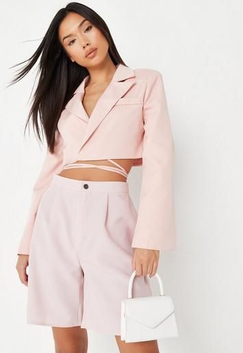 Missguided - Pink Tie Waist Cropped Blazer | Missguided (US & CA)