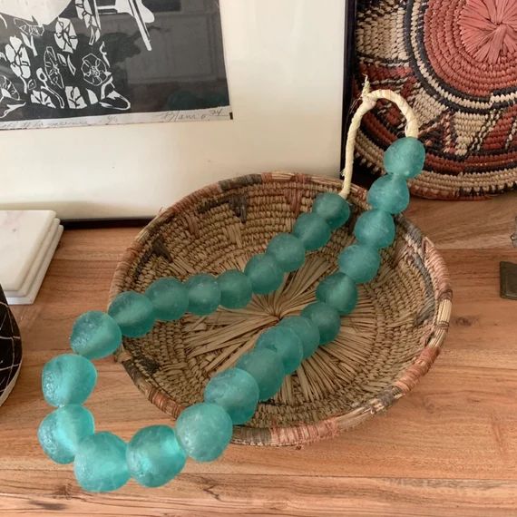 African Glass Beads, Vintage, Authentic, Handmade, Rustic, Sea Foam Green, Extra Large | Etsy (US)