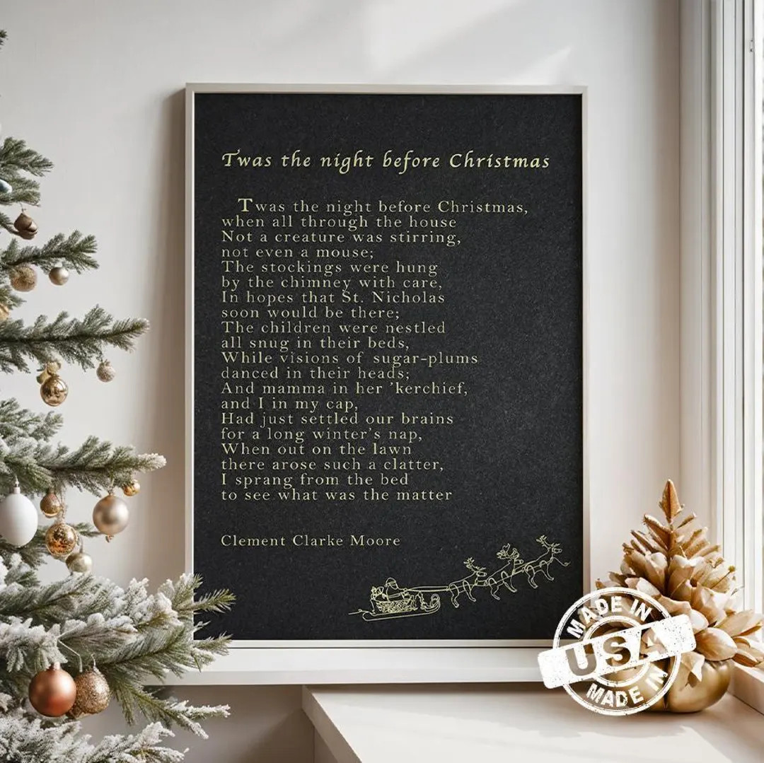 Twas The Night Before Christmas Sign: Framed Holiday Poem Canvas or Poster Wall Art | Etsy (US)