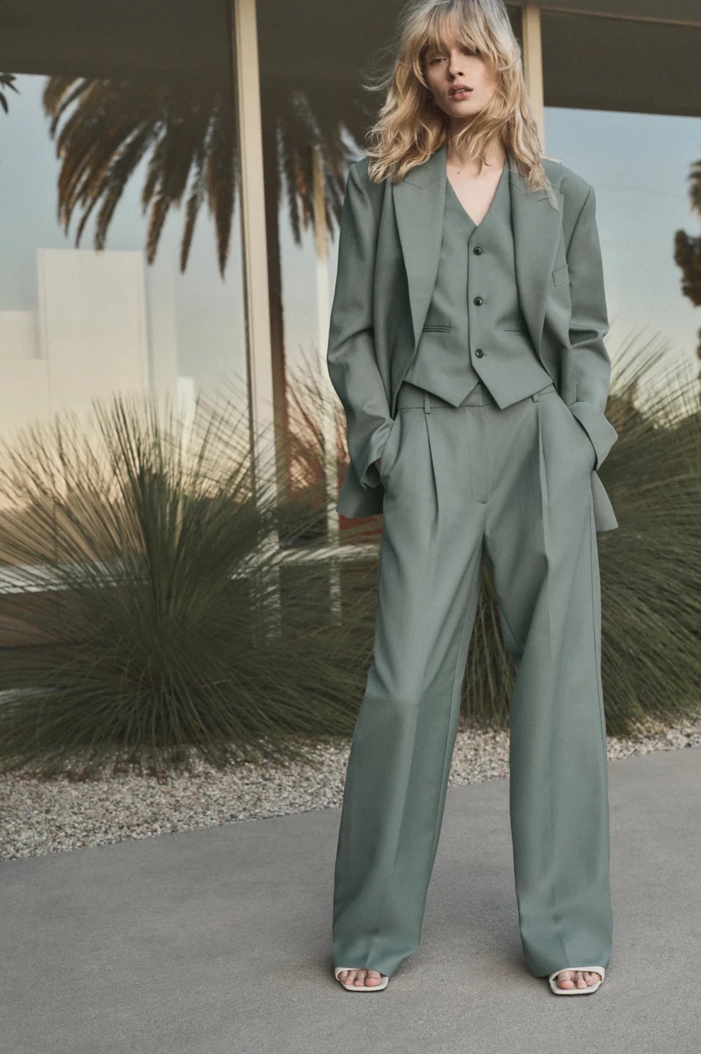 This Anine Bing sage suit set is the definition of modern power dressing 🤍

Featuring the Aretha blazer, Mario vest, and Trent trousers, this tailored three-piece set gives that effortless quiet luxury, minimalist, and elevated spring outfit aesthetic.

The soft sage green tone makes it perfect for spring outfits, workwear, and chic everyday styling — polished but still relaxed.

Style it with minimal heels or sandals for that clean girl, model-off-duty, tailored look.

If you love neutral sets, tailored suits, capsule wardrobe pieces, and timeless fashion, this is one of those outfits that will never go out of style.

#LTKdayinmylife #LTKWorkwear #LTKgrwm