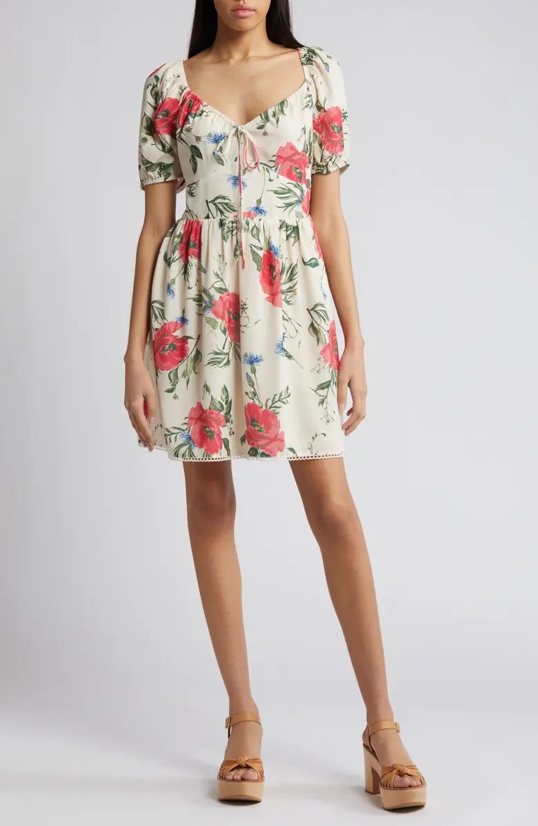 Floral Puff Sleeve Fit & Flare Dress | Nordstrom