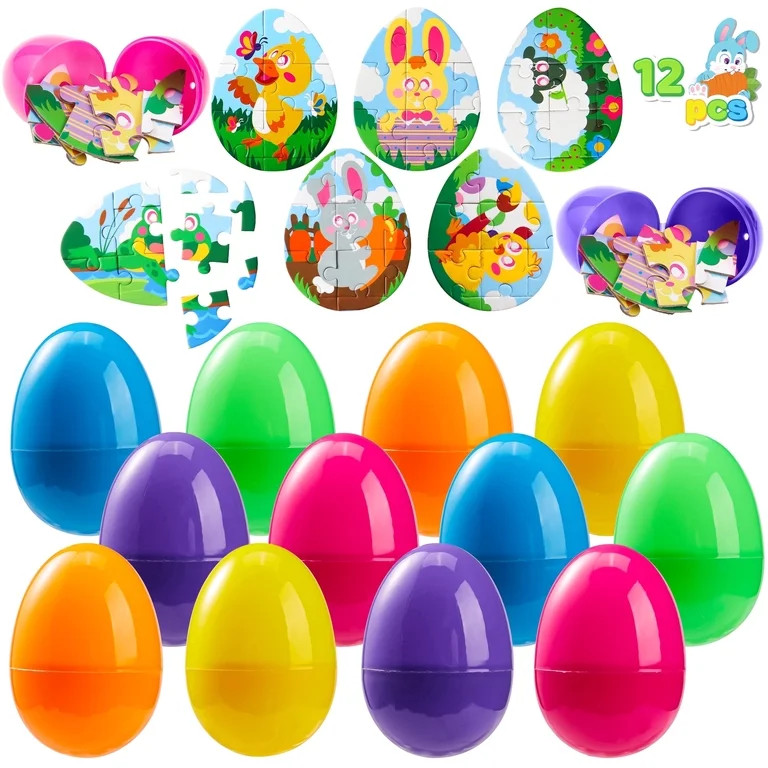 Joyfy 12 Pcs Easter Egg Jigsaw Puzzles Easter Eggs with Toys Inside,Eggs Hunt,Basket Stuffers Fil... | Walmart (US)