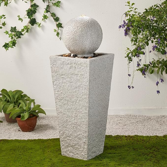 Glitzhome Outdoor Water Fountain with LED Light Modern Oversized Pedestal and Sphere Water Founta... | Amazon (US)