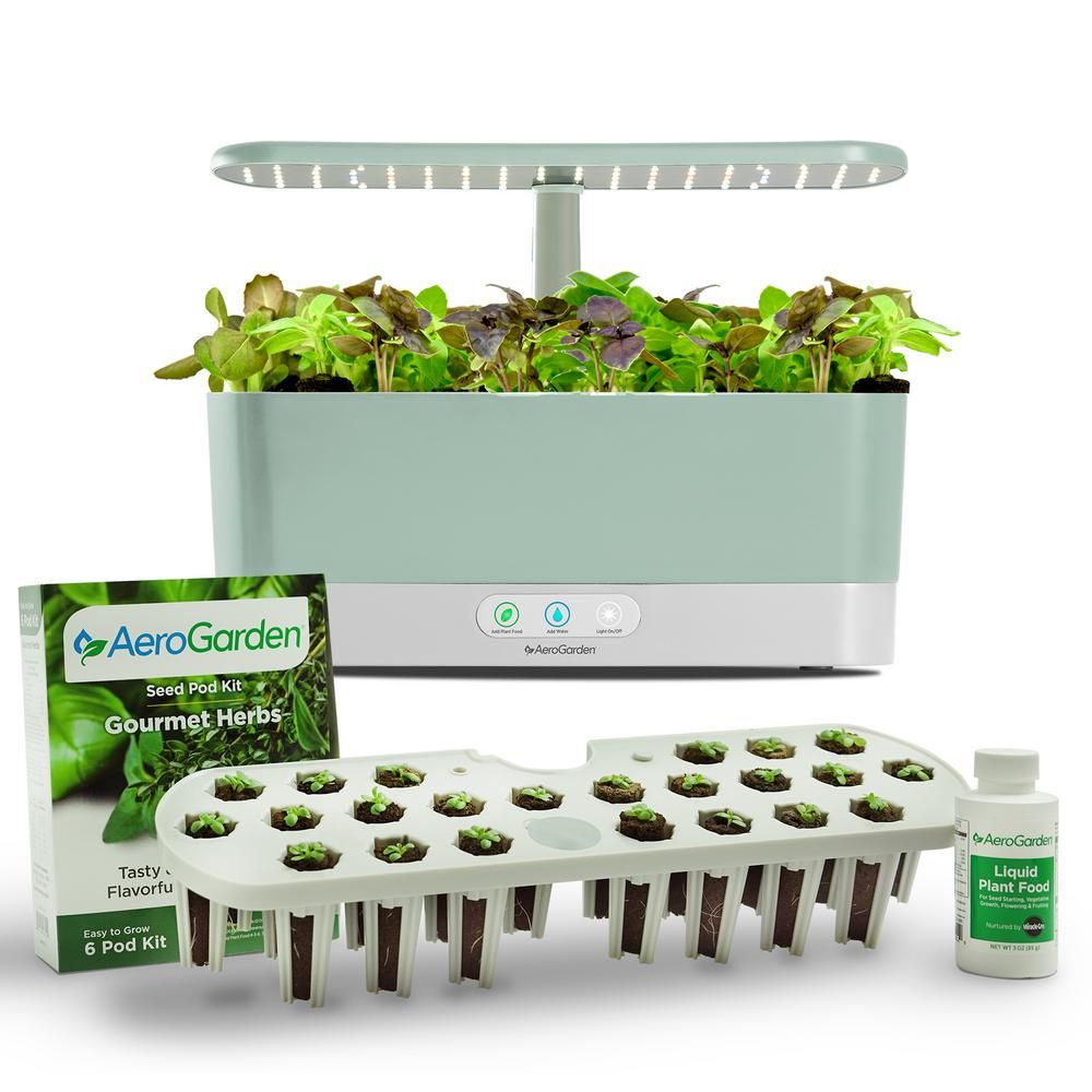 AeroGarden Harvest Slim Sage with Seed Starting System Bundle, Green | The Home Depot