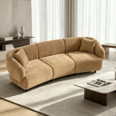 Curved Polyester Sofa, Modern 3-Seater Upholstered Sofa with Throw Pillows, Oversized Cloud Couch for Living Room, Reception Area | Wayfair North America