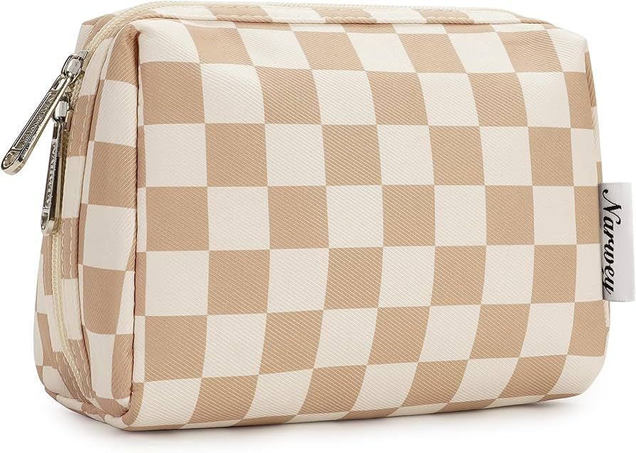 Narwey Small Makeup Bag for Purse Travel Makeup Pouch Mini Cosmetic Bag for Women (Light Brown Ch... | Amazon (US)