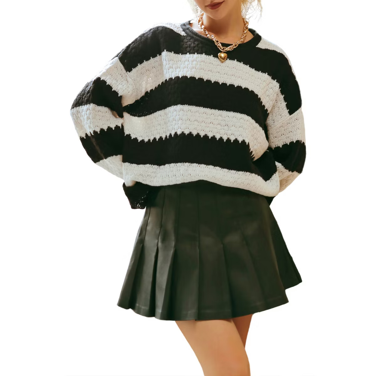 August Sky Women's Textured Large Stripe Pullover Sweater | Target