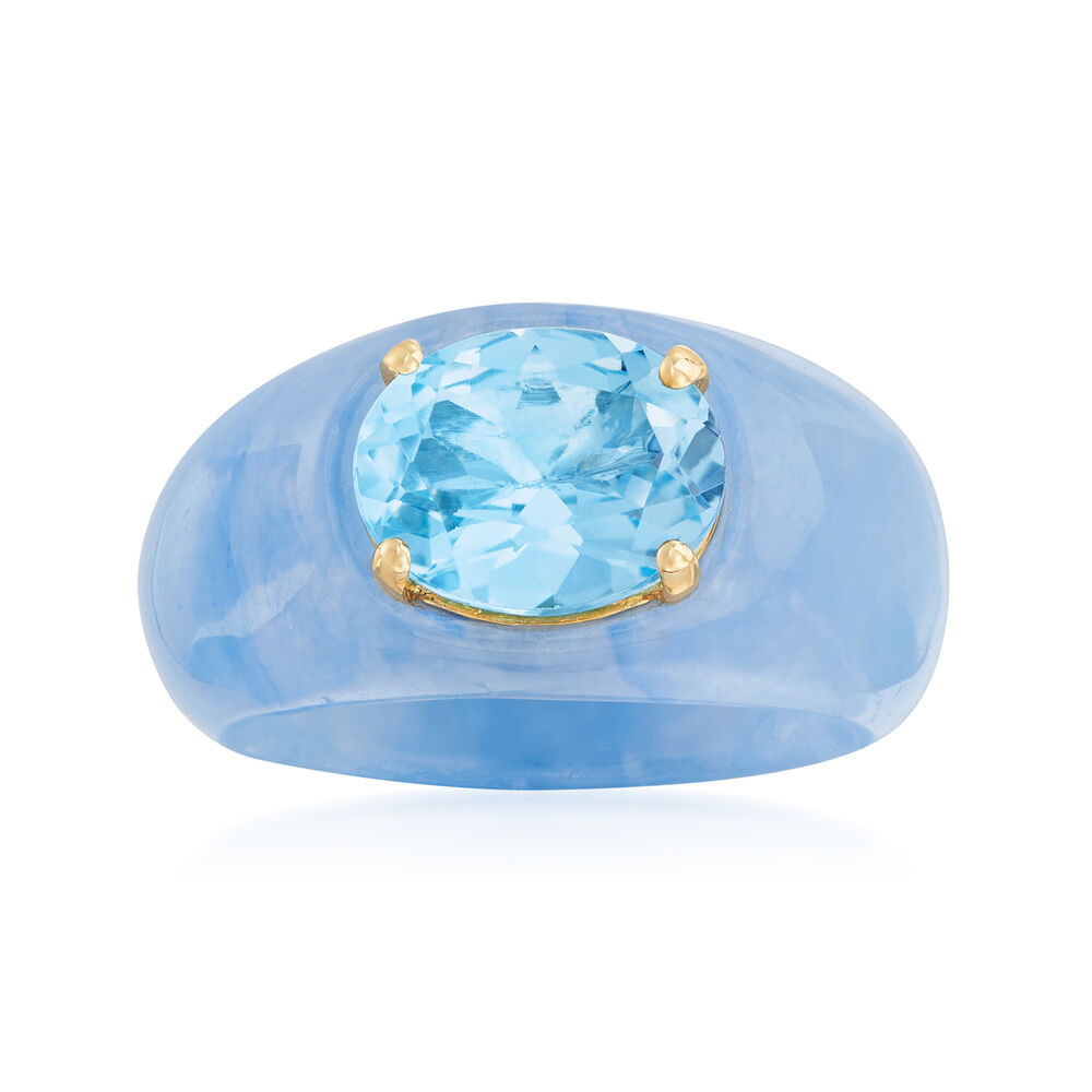 3.20 Carat Sky Blue Topaz and Blue Jade Ring with 14kt Yellow Gold. Size 10 | Ross-Simons