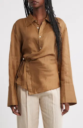 MANGO Asymmetric Button-Up Shirt in Brown at Nordstrom Rack, Size 4 | Nordstrom Rack