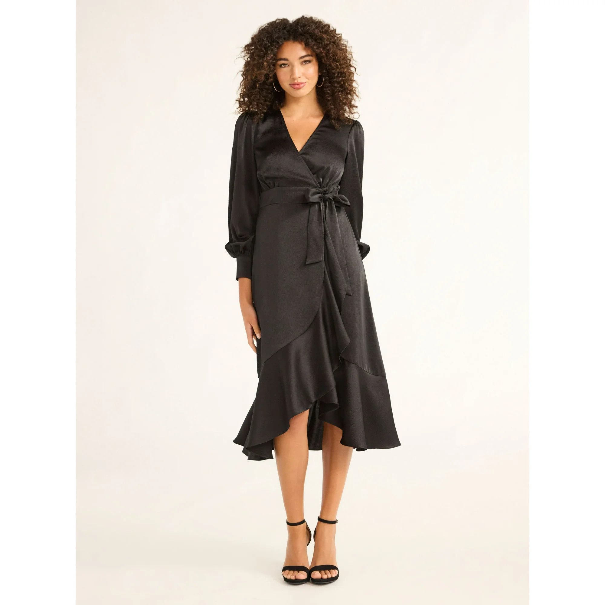 Sofia Jeans Women's Faux Wrap Ruffle Dress, Mid Calf Length, Sizes XS-XXXL | Walmart (US)
