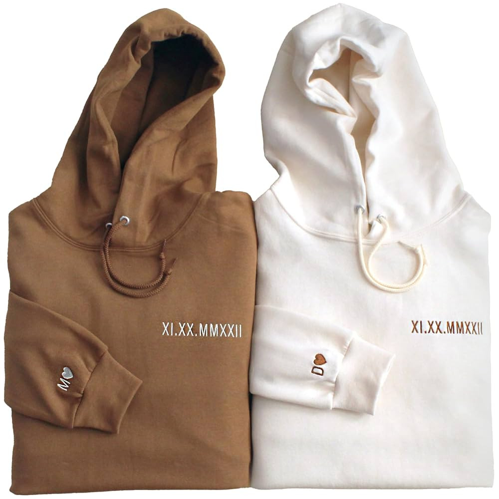 WEAR PHYSIQUE Custom Embroidered Roman Numeral Hoodie, Date and Initial Sleeve, Couples' Gifts, S... | Amazon (US)