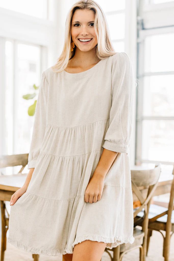 Turn To Me Oatmeal White Tiered Linen Dress | The Mint Julep Boutique
