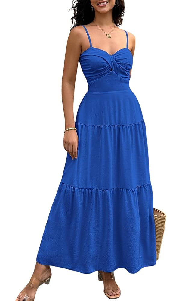 ECOWISH Women's Summer Strapless Maxi Dress 2025 Off Shoulder Hollow Out Smocked A Line Tube Tier... | Amazon (US)