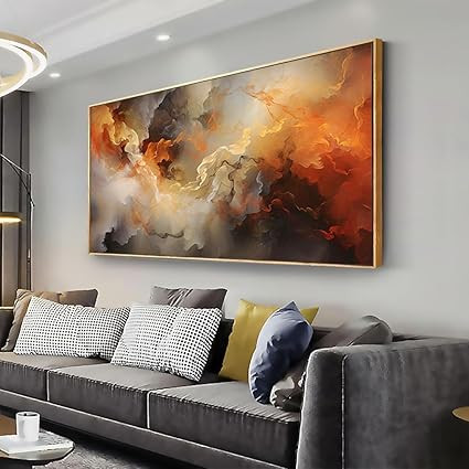 VHMING Abstract Wall Art Framed Ready to Hang Home Decor Orange White Artwork Wall Art Prints Can... | Amazon (US)